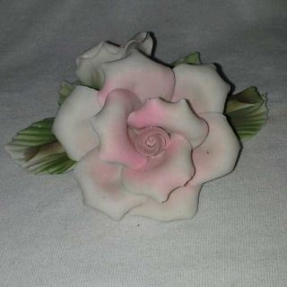 Capodimonte Italy Roses Figurine White Pink Tint Flowers Bisque Green 