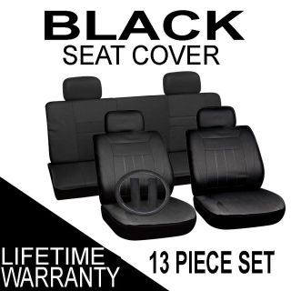 13pc Set Solid Black Auto Car Seat Covers FREE Steering Wheel Belt Pad 