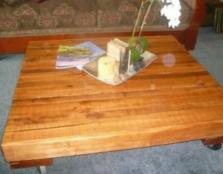   Chic Handmade Repurposed Reclaimed Loft Wood Coffee Table w/ Casters