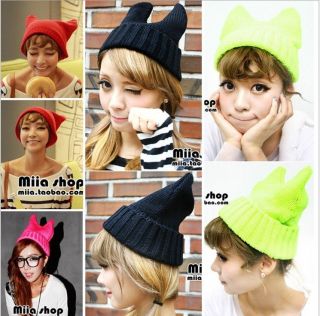  Wool Woman unsex Winter Crochet Knitted Hats pompom Cats Ears caps