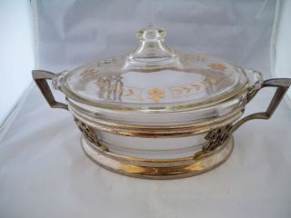 Pyrex Clear Casserole Dish W/ Gold Trimmed Lid & Royal Rochester 