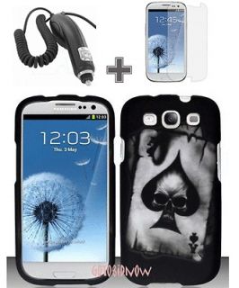   GALAXY S 3 III ACE Spade Skull Hard Shell Case Cover+Film+Car Charger