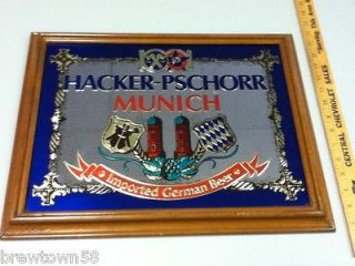 NL2 HACKER PSCHORR BEER SIGN MIRROR WOOD IMPORTED GERMANY GERMAN BIER 