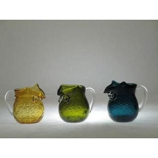 50412 Glass Owl Pitcher Yellow Blue or Green Kitchen Decor Halloween