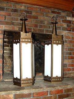 Vintage pair of HUGE Gothic / Mission lantern chandelier light fixture 