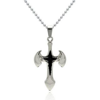 SSN224 Mens Stainless Steel Two Tone Sword Cross Necklace