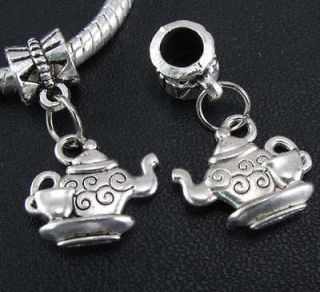   Silver teapot teacup Dangle Charms Beads Fit European Bracelet f248