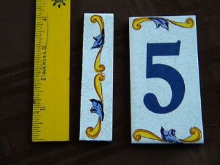 SPANISH Ceramic Traditional Design Tile Numbers 5 and a trim piece