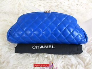 Authentic CHANEL Timeless Cobalt Blue Lambskin Clutch Handbag
