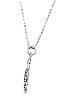 STERLING SILVER SMALL WOODWIND FLUTE CHARM WITH BOX CHAIN NECKLACE