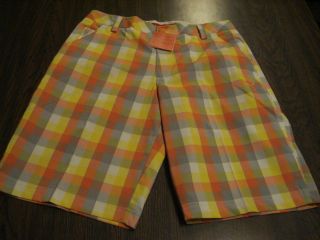 new for 2012 puma golf check tech sport shorts vibrant orange mens 32 