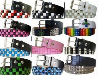 Three 3 Row Leather Fashion Belt Checkered Studded Party snap on Club 