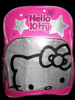 Hello Kitty backpack large 16 SEQUIN star school book bag tote box 