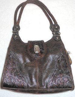 NEW ARIAT HOBO HANDBAG CHOCOLATE/BLAC​K LEATHER WITH COPPER COLOR 
