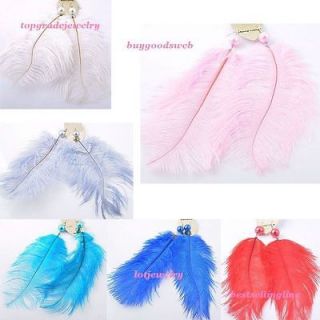 WHOLESALE12PAI​R FASHION JEWELRY OSTRICH BOA FEATHER EARRING DANGLE 