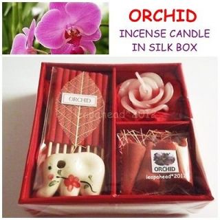 NEW GIFT SET RED NATURAL AROMATHERAPY ORCHID INCENSE CANDLE IN SILK 