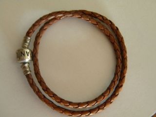   Pandora Silver Clasp Brown Double Braided Small Leather Bracelet