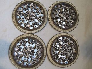 Set 4 Wall Mirrors Round 7 Flower Medallion Silver Scroll Filligree 