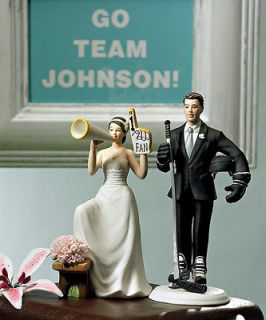 Sports Wedding Hockey Player Groom and Fan Cheering Bride Figurine 