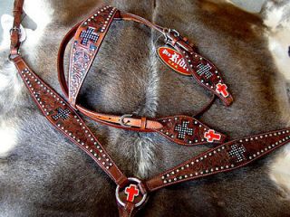 HORSE BRIDLE BREAST COLLAR WESTERN LEATHER HEADSTALL BROWN CROSS 