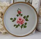 Vintage Cottage Chic Hand Painted Pink Roses Winter White Toleware 