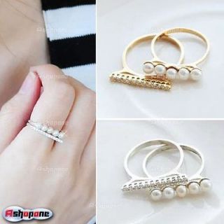 2Pcs Fashion Hot Crystal Rhinestone and Imitation Pearl Ring Rings