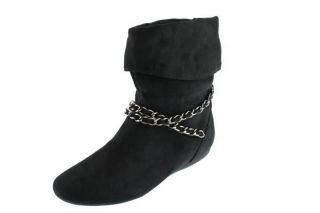 Report NEW Dana Black Faux Suede Embellished Fold Over Mid Calf Boots 
