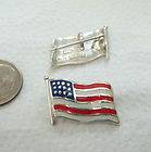 Sterling Silver Md Red WBlue US Flag Tie Tack Lapel Pin
