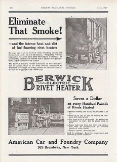   American Car & Foundry Co New York Ad Berwick Electric Rivet Heater