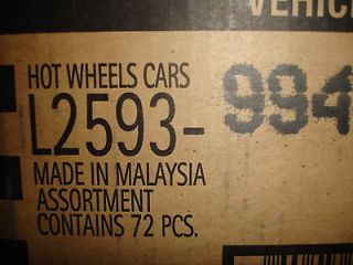 HOT WHEELS 2012/2013 CASE OF 72 CARS ASSORTMENT BASIC MAINLINE