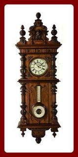   Antique Gustav Becker 2 weight wall clock w/ Thermometer/Ba​rometer