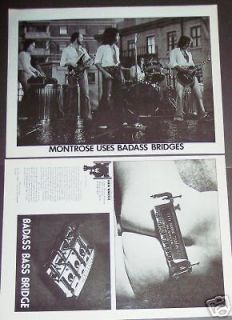 1976 vintage 2pg Ad MONTROSE Band & BADASS Guitar Bridge