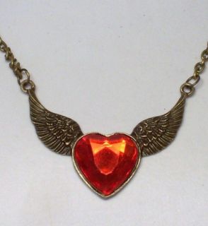 PRETTY ANGELS WINGS NECKLACE WITH RED HEART CRYSTAL