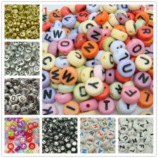 Coin initial Acrylic Alphabet Letter number Spacer Beads necklace 