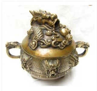CHINESE OLD 9 DRAGON HEAD COPPER INCENSE CHINESE BURNER