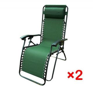 Set Of 2 Green Foldable Lounge Chair Garden Zero Gravity Recliner Home 