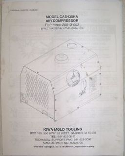 IOWA MOLD TOOLING AIR COMPRESSOR CAS435HA OPERATOR/PARTS MANUAL PC500