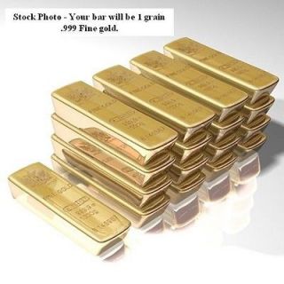 Two Solid Gold 1 Grain .999 FINE 24K Bullion Bars (each bar 