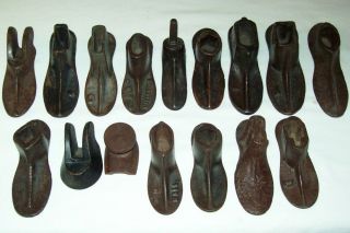 16 PC. LOT OF CAST IRON COBBLER SHOE FORMS ALL ARE CHILD SIZES