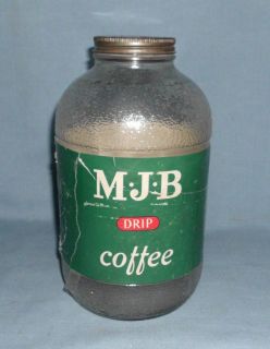   MJB 1/2 Gallon Size Glass Coffee Jar With Paper Label & Metal Lid