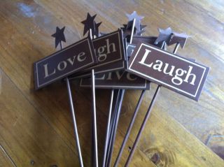 NEW BROWN METAL GARDEN STAKE WITH STAR  LOVE  STAKE 64cm TALL SIGN 6 