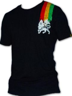 Rasta Reggae T SHIRT Bob Marley Lion Of Judah 3 Lines Black UK