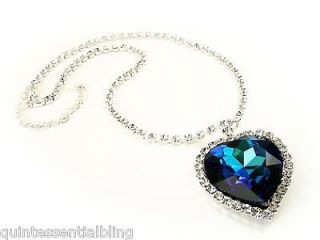 Swarovski Elements Blue Crystal Heart of the Ocean Titanic Necklace 