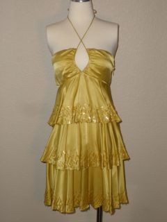 Jenny Packham   Tiered, Sequined Yellow/Gold Silk Party Dress   Size 4 