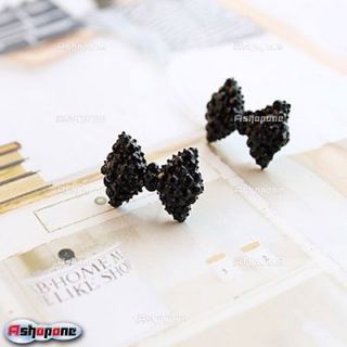   Fashion Lovely Cute Black Rhinestone Bowknot Bowtie Ear Stud Earrings