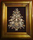 Vintage Rhinestone Costume Jewelry Framed Christmas Tree Signed One Of 
