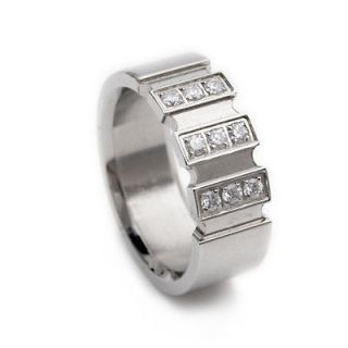   Plain CZ Stone Crystal Stainless Steel Mens Ring Size 8 9 10 R310