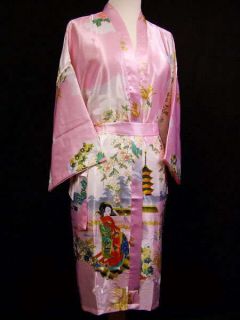 Oriental Japanese Geisha Style Dressing Gown Bath Robe Pink