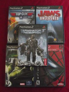 Play Station PS2 5 Game lot Jaws Unleashed Terminator 3 Top Gun Hulk 
