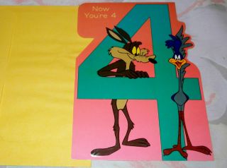 Vintage Looney Tunes Birthday Card age 4 Roadrunner Wylie Coyote